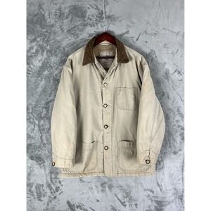 Vintage 90s Y2K Sherpa Fleece Lined Chore Barn Jacket Mens Medium Leather Collar